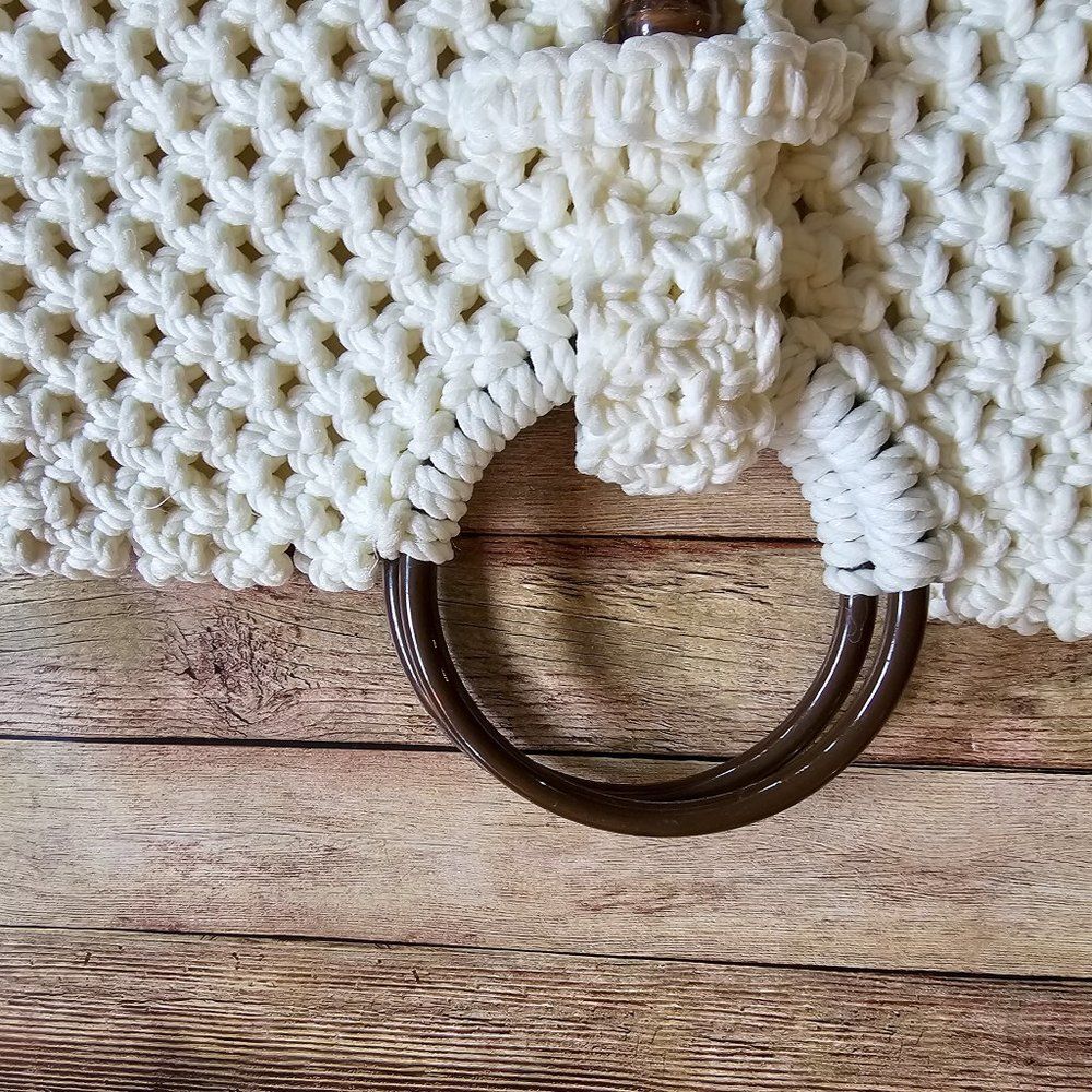 Vintage Retro Handmade Macramé Crochet handbag with Beads Boho Bohemian Grandma - Picture 4 of 12